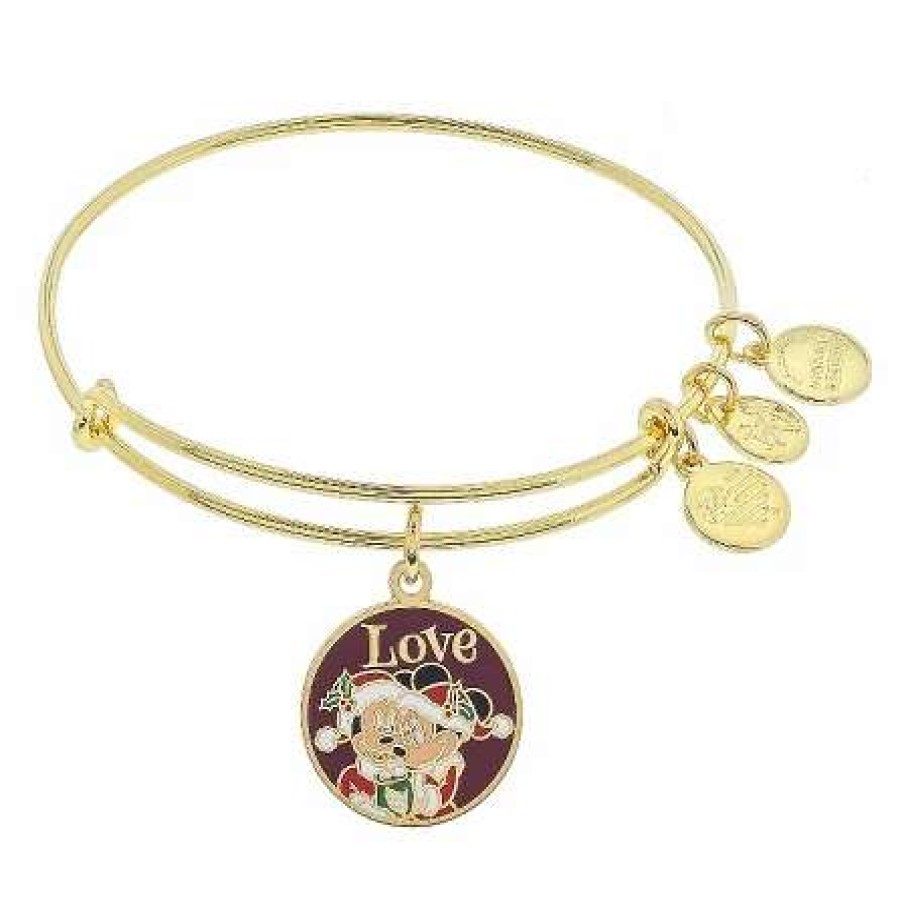 More Christmas Items * | Best Pirce Hot Sale Disney Alex And Ani Bracelet Santa Mickey And Minnie Gold