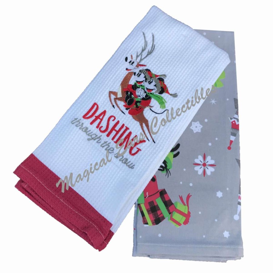 More Christmas Items * | Best Deal New Disney Kitchen Towel Set Nordic Winter Dashing Through The Snow