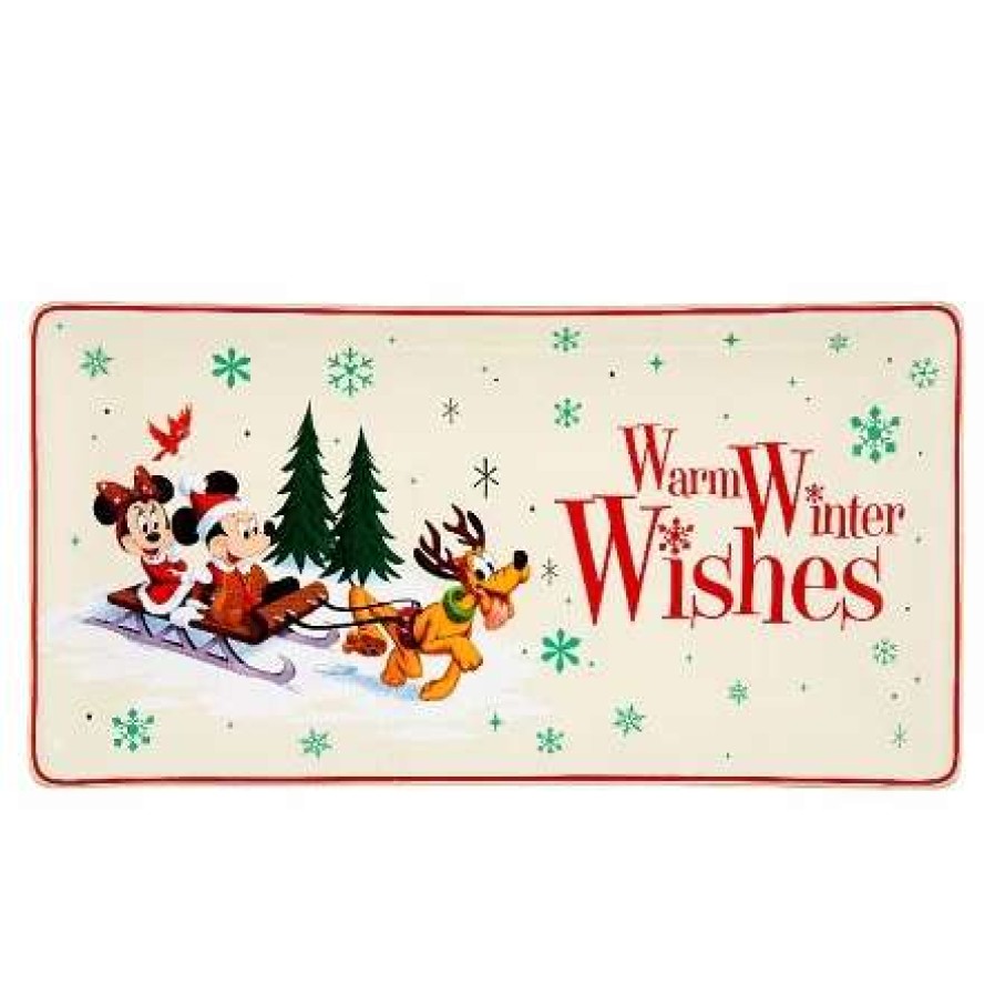 More Christmas Items * | Budget Budget Disney Holiday Tray Happy Holidays Warm Winter Wishes