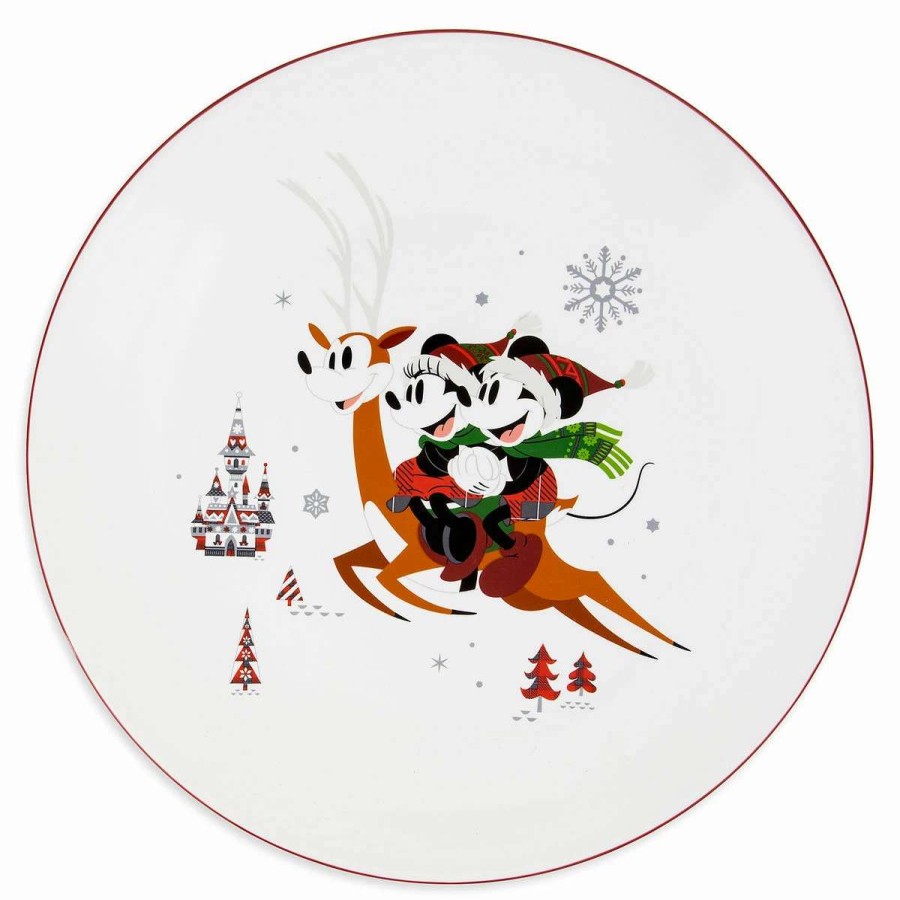 More Christmas Items * | Top 10 New Disney Dinner Plate Mickey And Minnie Mouse Holiday Reindeer