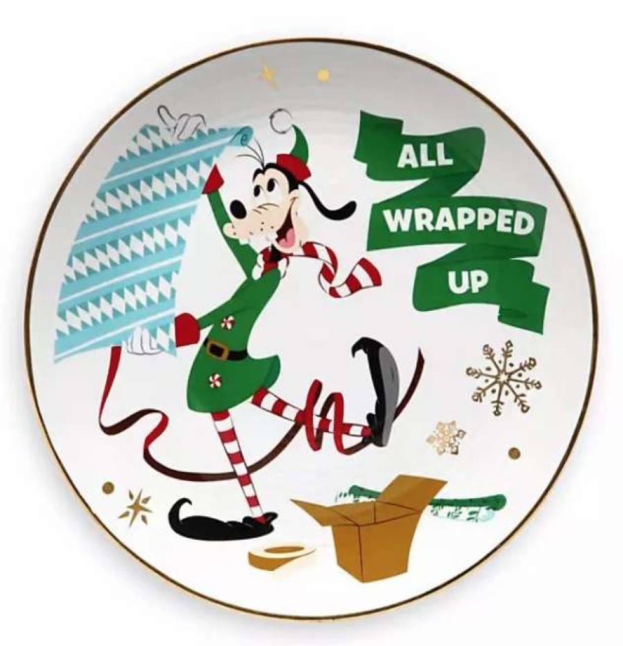 More Christmas Items * | Top 10 Promo Disney Dessert Plate Holiday Goofy All Wrapped Up