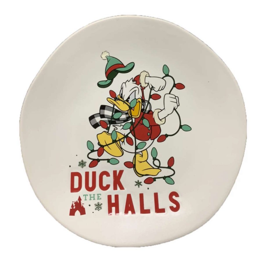 More Christmas Items * | Cheap Coupon Disney Dessert Plate Holiday Donald Duck Duck The Halls