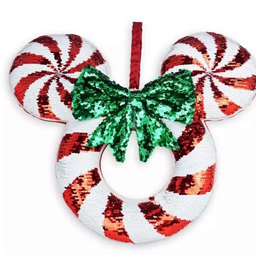 More Christmas Items * | Hot Sale Top 10 Disney Door Hanger Holiday Mickey Peppermint Sequined