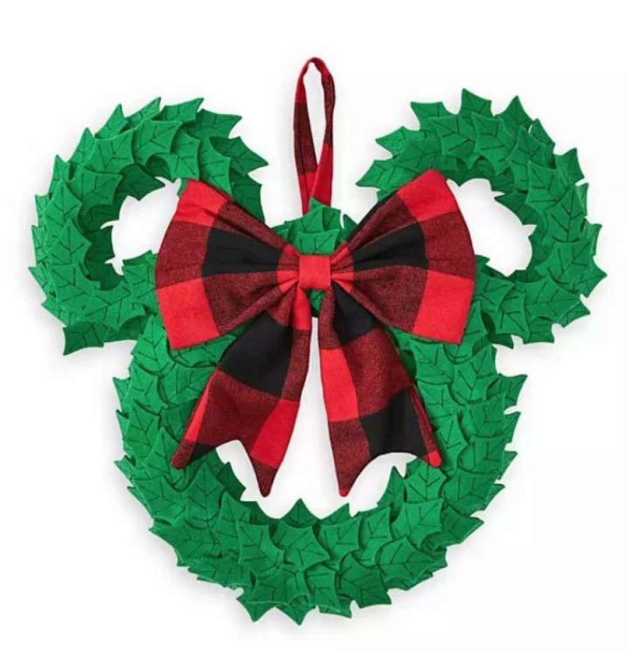 More Christmas Items * | Outlet Promo Disney Holiday Door Hanger Mickey Mouse Wreath Plaid Bow