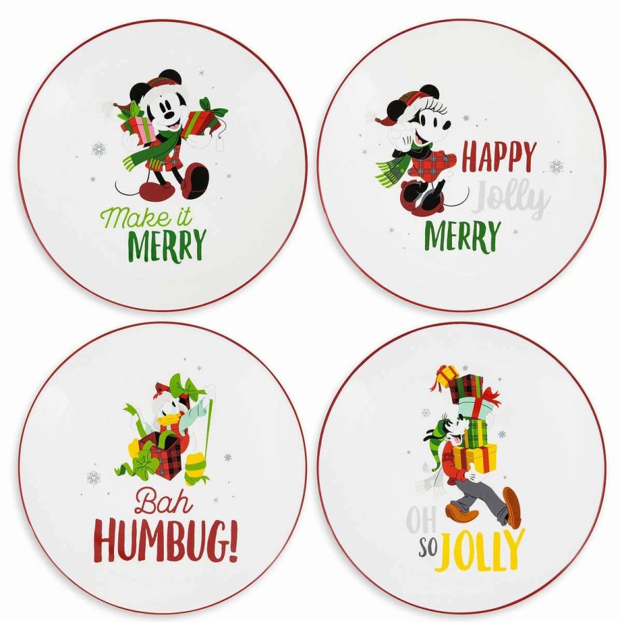 More Christmas Items * | Wholesale Best Sale Disney Salad Plate Set Santa Mickey And Friends Holiday Set Of 4