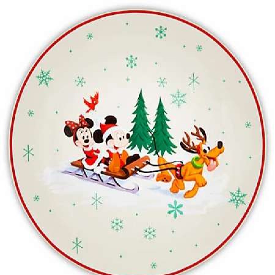 More Christmas Items * | New Brand New Disney Dessert Plate Happy Holidays Santa Mickey Mouse & Friends