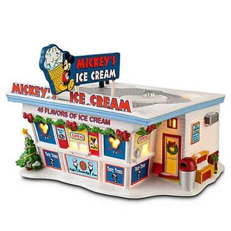 More Christmas Items * | Best Pirce Discount Disney Christmas Village Mickey'S Ice Cream Shop Light Up Building