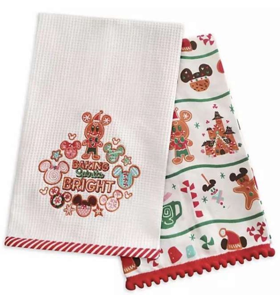 More Christmas Items * | Brand New Hot Sale Disney Dish Towel Set Mickey And Minnie Gingerbread Holiday