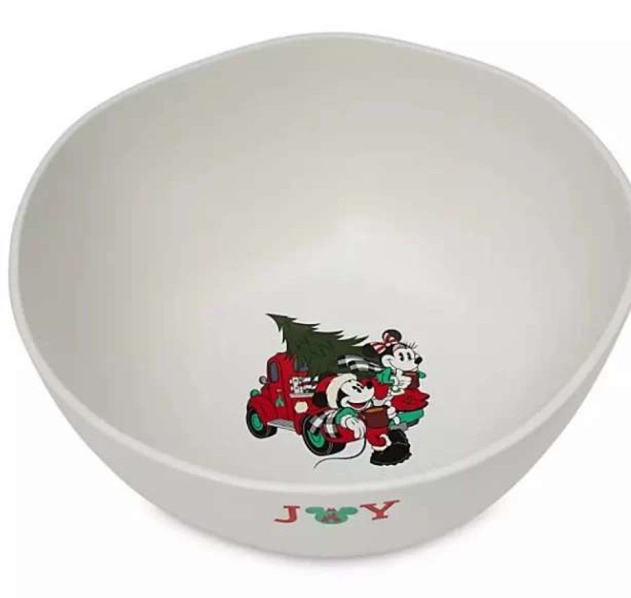 More Christmas Items * | Discount New Disney Holiday Serving Bowl Farmhouse Mickey And Minnie