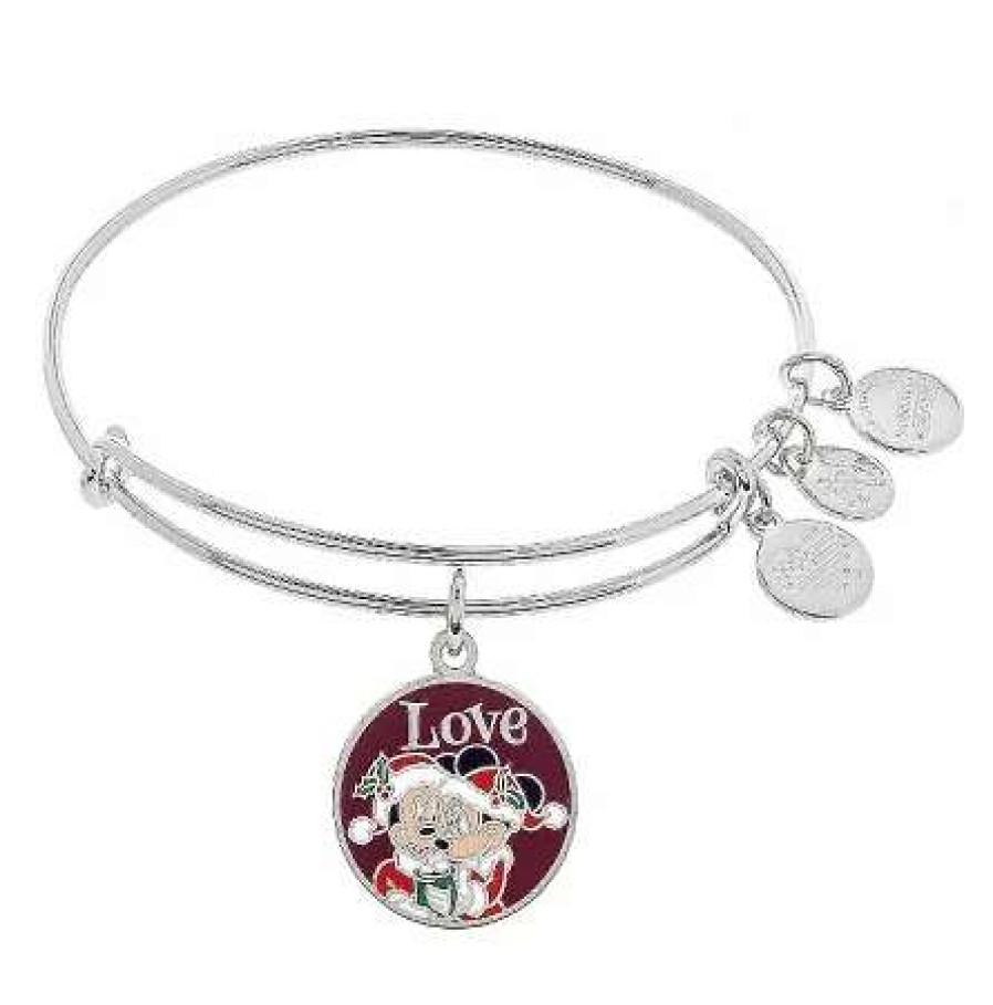 More Christmas Items * | Outlet Best Sale Disney Alex And Ani Bracelet Santa Mickey And Minnie Silver