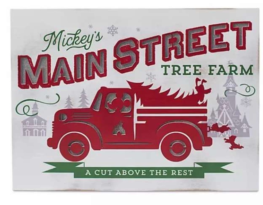 More Christmas Items * | Discount Flash Sale Disney Holiday Sign Mickey Main Street Tree Farm Light Up