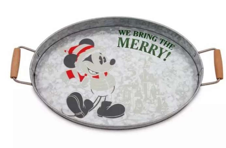 More Christmas Items * | Best Deal Brand New Disney Holiday Serving Tray Walt'S Holiday Lodge Santa Mickey