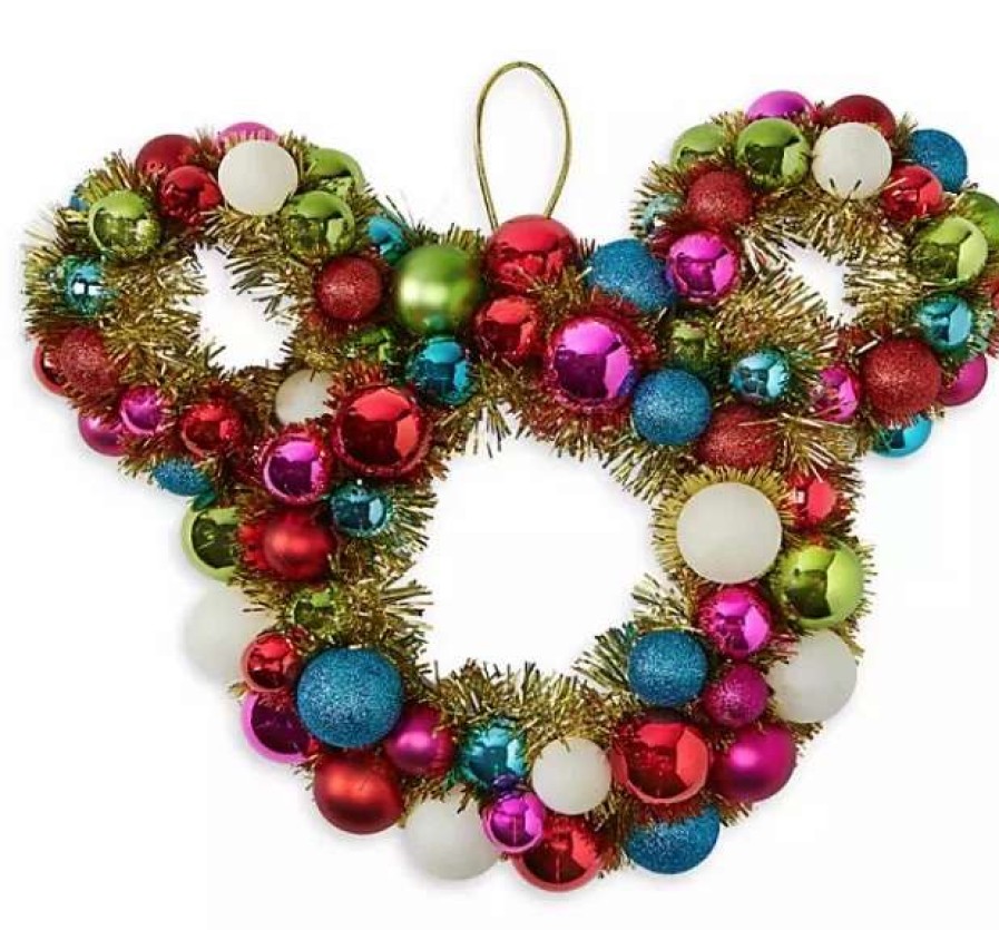 More Christmas Items * | Best Sale Buy Disney Holiday Wreath Mickey Mouse Icon Tinsel And Ornament