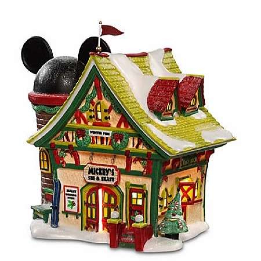 More Christmas Items * | Coupon Outlet Disney Christmas Village Mickey'S Ski And Skate Chalet Light Up Building