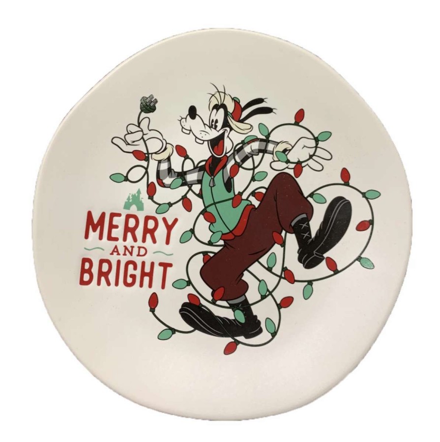 More Christmas Items * | Brand New Flash Sale Disney Dessert Plate Holiday Goofy Merry And Bright