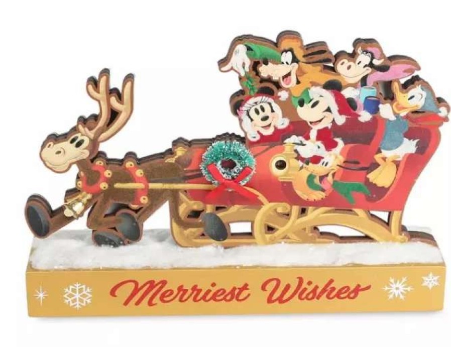 More Christmas Items * | Coupon Buy Disney Wood Figure Santa Mickey And Friends Sleigh Merriest Wishes