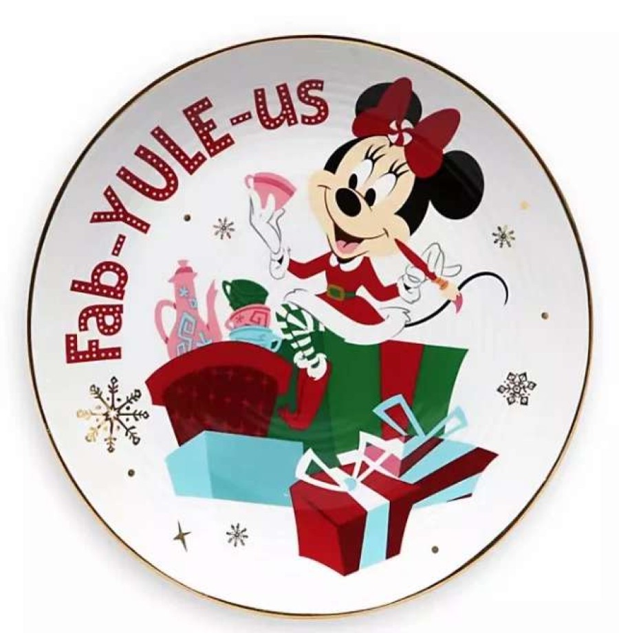 More Christmas Items * | Hot Sale Cheap Disney Dessert Plate Holiday Minnie Mouse Fab-Yule-Us