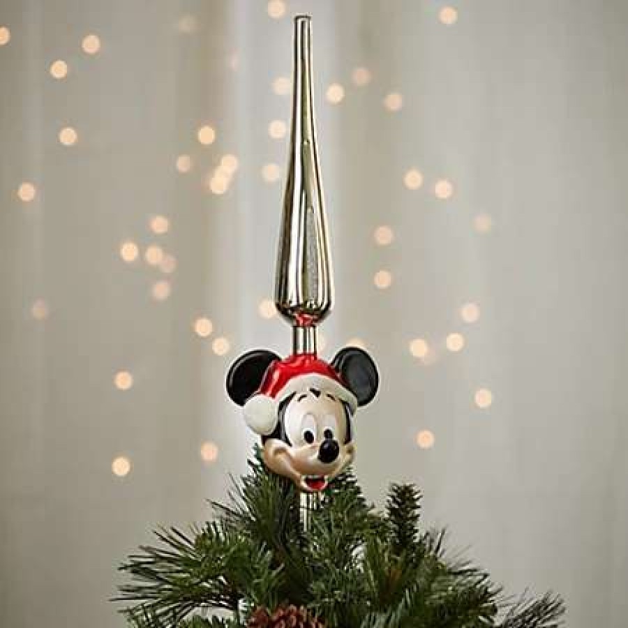 More Christmas Items * | Wholesale Best Sale Disney Tree Topper Santa Mickey Mouse Glass