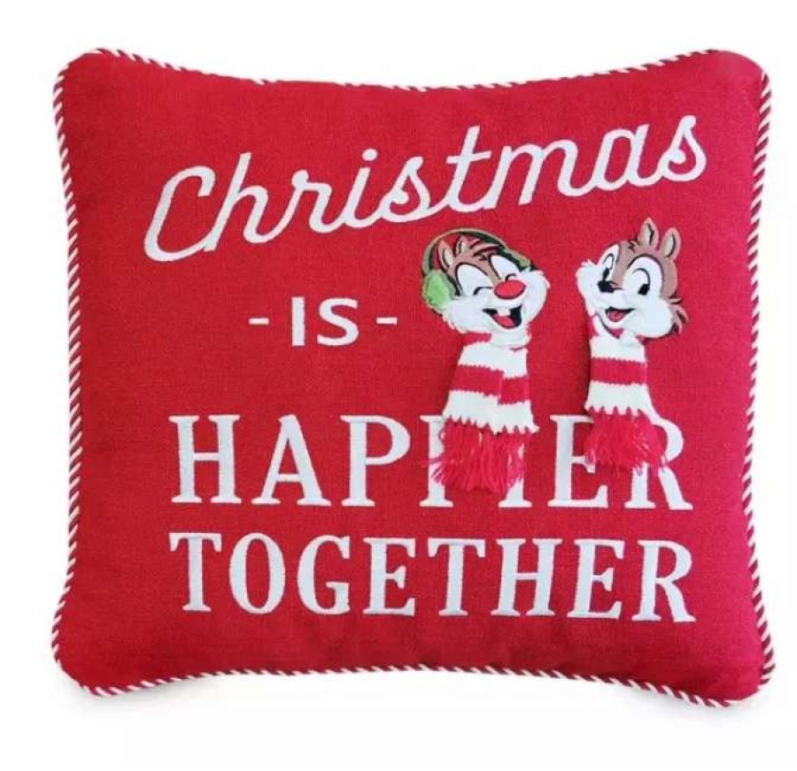 More Christmas Items * | Best Reviews Of Hot Sale Disney Throw Pillow Holiday Chip 'N Dale Happier Together